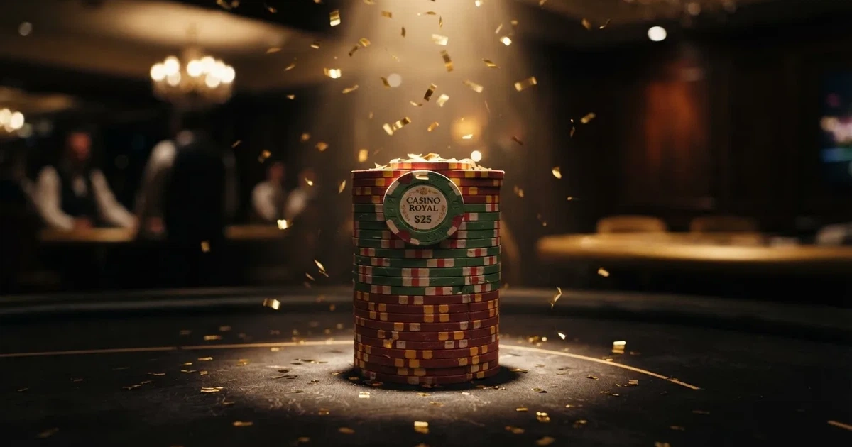 Guldkonfetti faller över spelmarker på ett svart bord, en ljuskägla träffar högens topp — 30 free spins casino i sverige