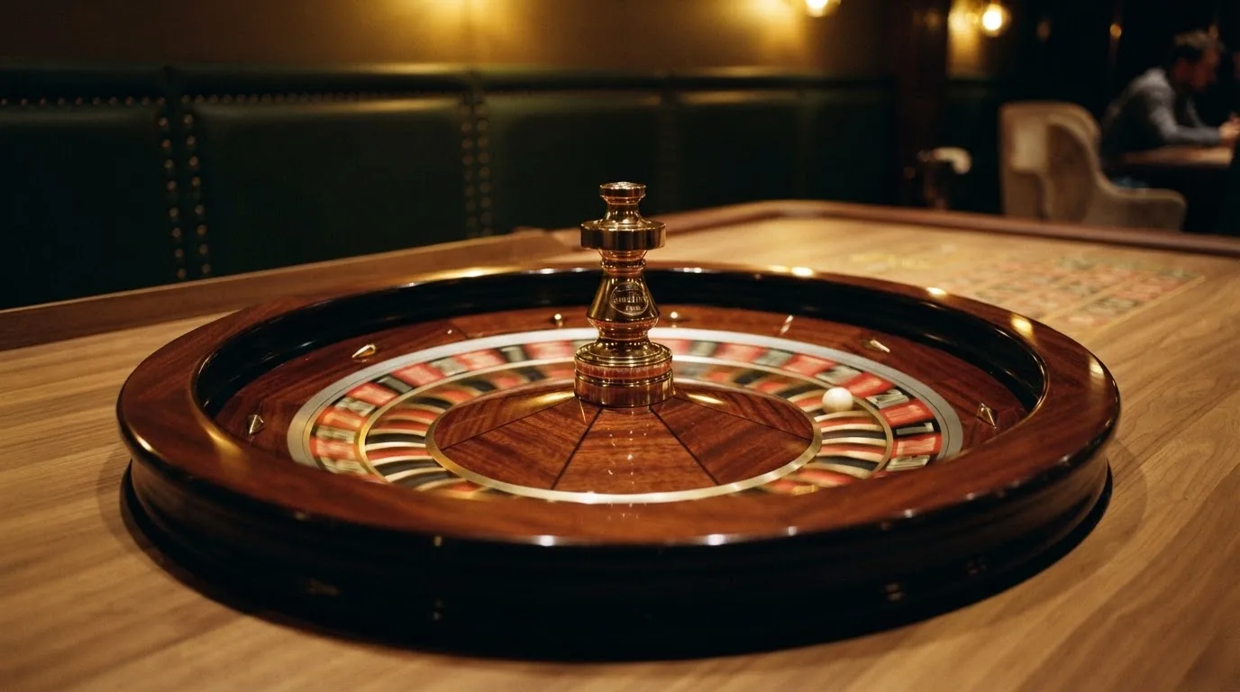 Ett roulettehjul snurrar på ett blankt träbord, den vita kulan glimmar i takljusets guld — live blackjack i sverige
